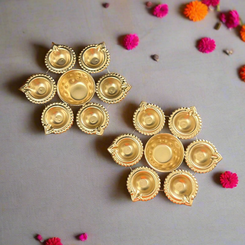 Gold Decorative Flower Diya Urli Bowl | Tea Light Candle/Diya Holder