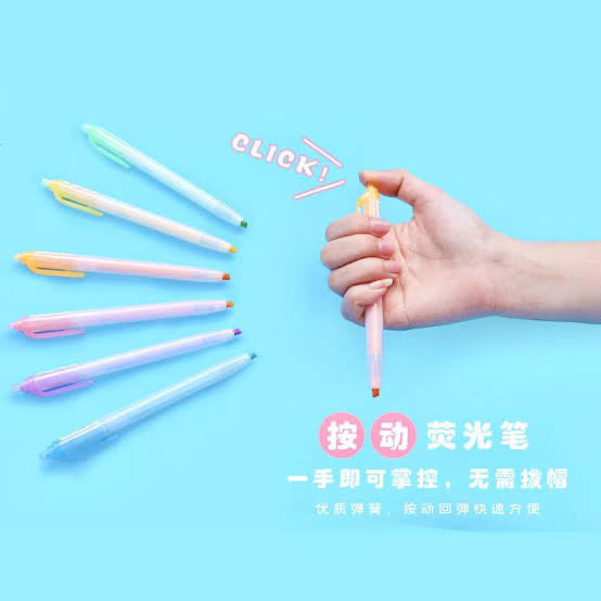 Pastel Color Click Highlighter Pens (Set of 6 Pens)