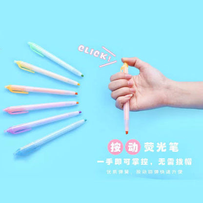 Pastel Color Click Highlighter Pens (Set of 6 Pens)