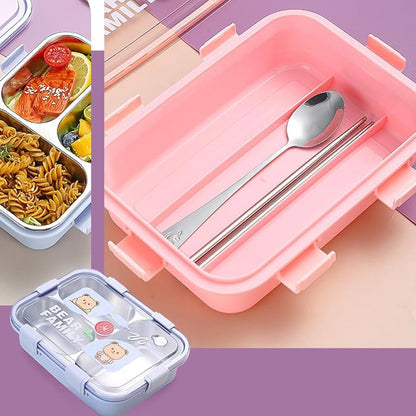 Bear Family 3 Compartment Insulated Stainless Steel Lunch Box