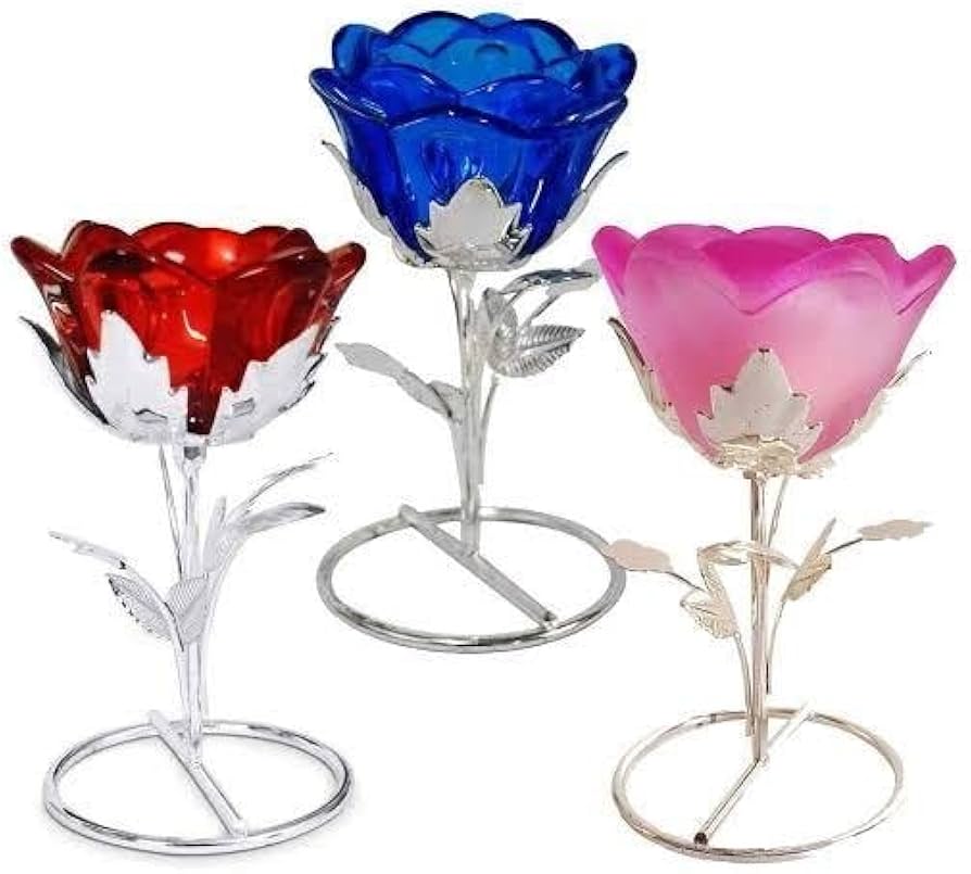 Silver Rose Candle Stand/Tea Light Holder Showpiece with Candle