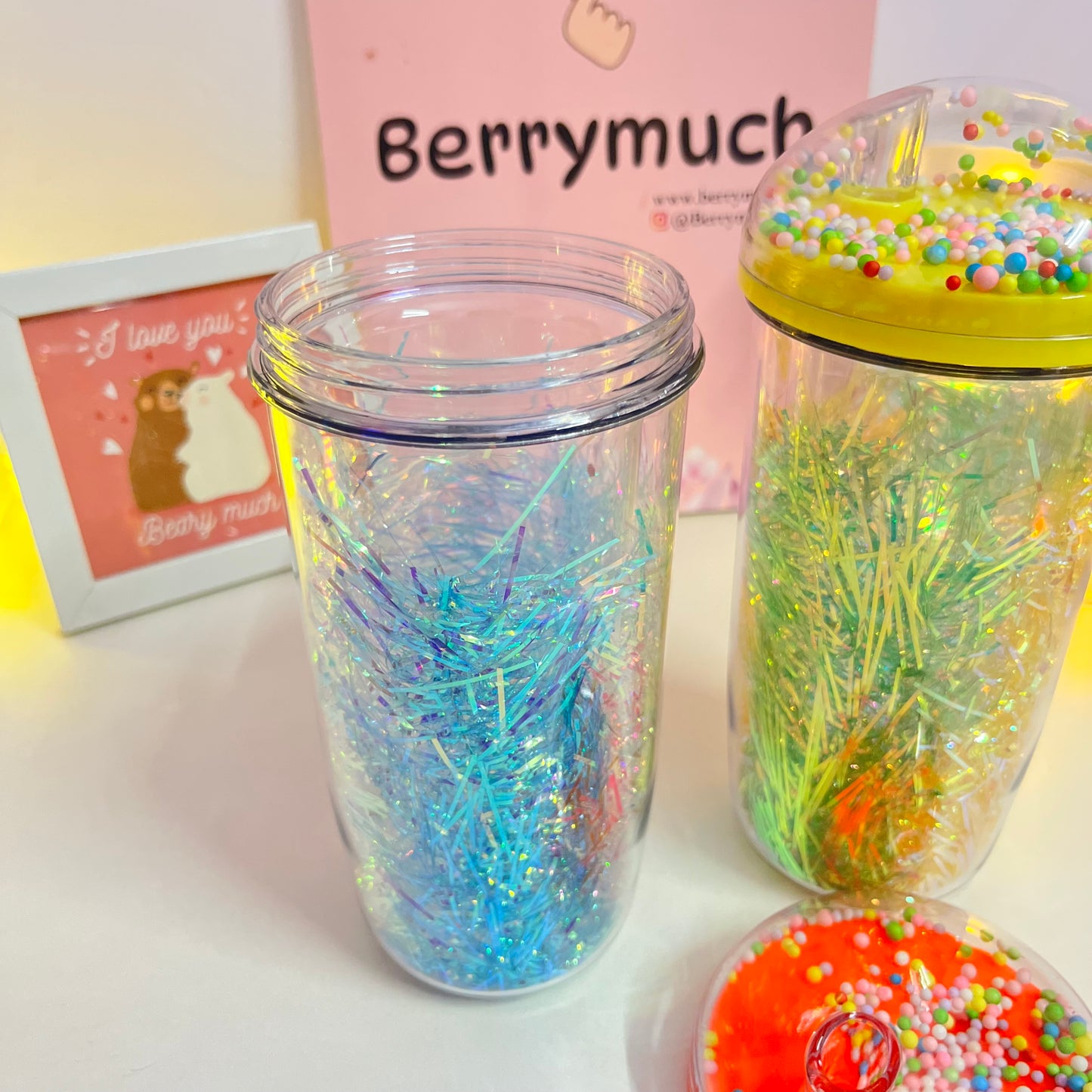 Glitter Bubble Sipper with Straw