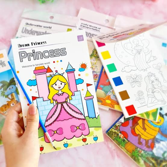 Water Color Activity Book with Brush- 12 Pages