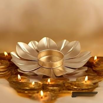 Gold Flower Tea Light Candle Holder - Set Of 2 pcs