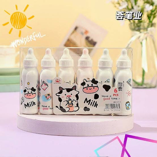 Kawaii Milk Bottle Highlighters Set (Pack of 6 Pcs)