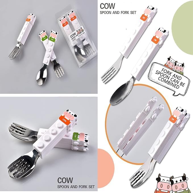 Cow Lego Cutlery Set | Cow Spoon and Fork Set