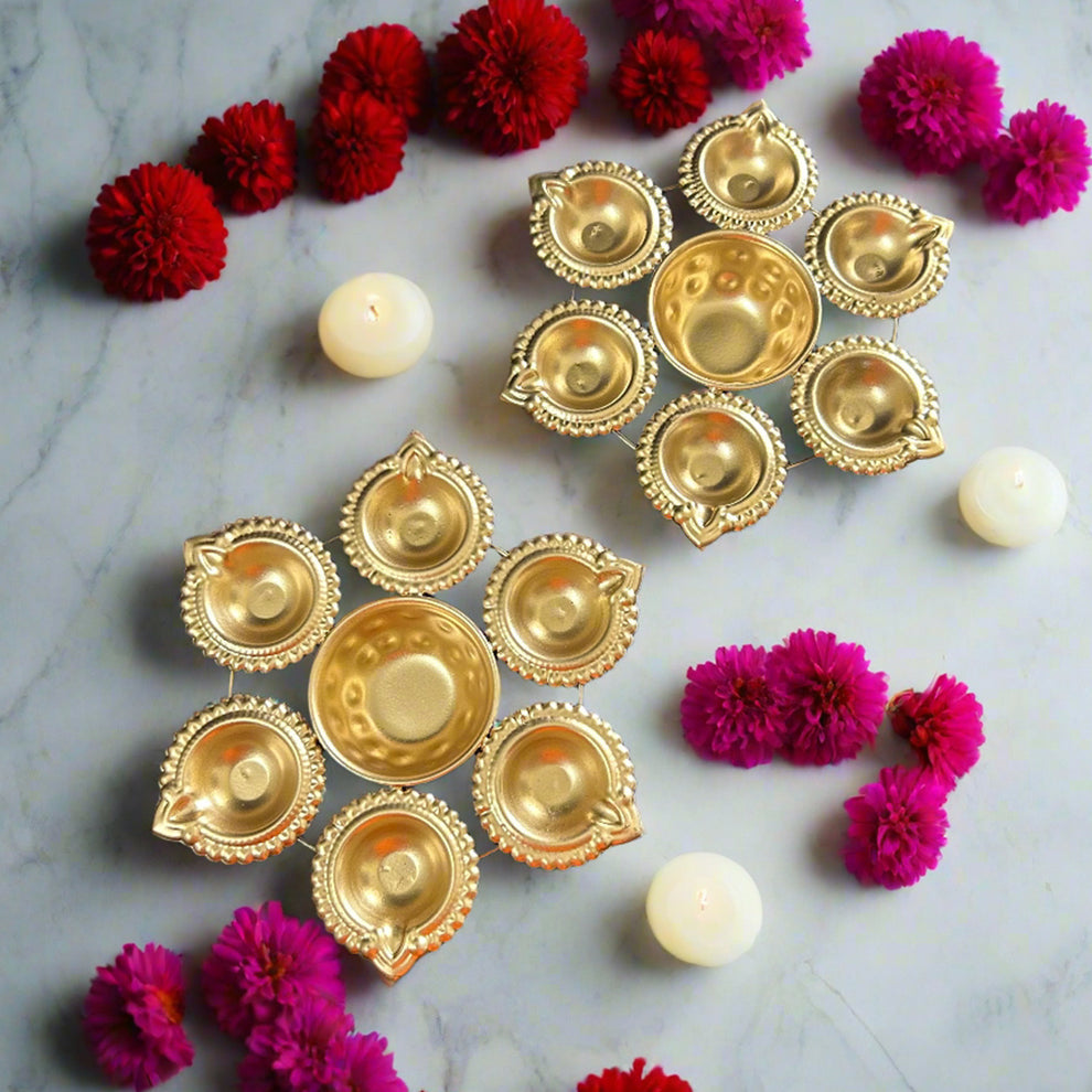 Gold Decorative Flower Diya Urli Bowl | Tea Light Candle/Diya Holder