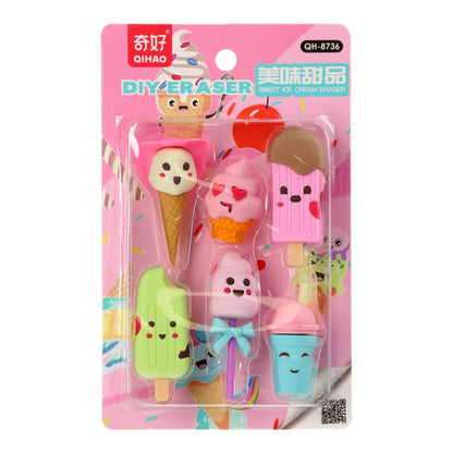 Sweet Ice Cream Theme Erasers Set