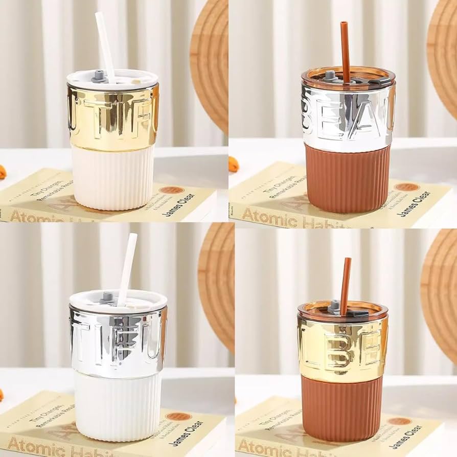 Beautiful Metallic Coffee Mug with Straw