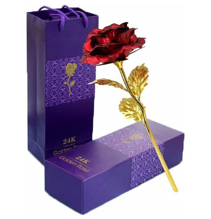 24k Gold Red Rose with Stand