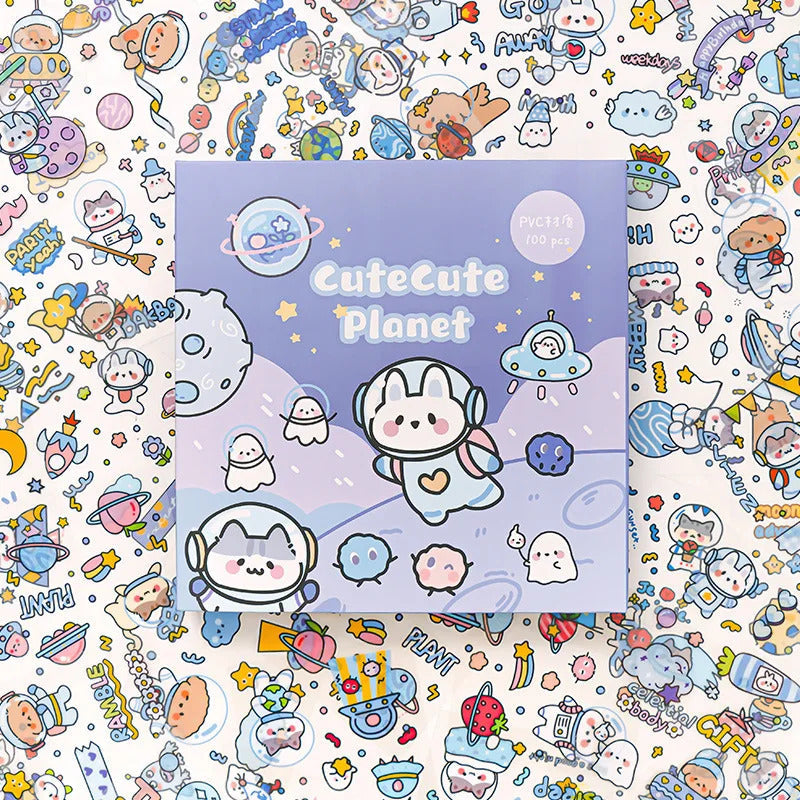 Cute Kawai Space Decorative Stickers Set- Pack of 100 Sheets/Journaling Stickers