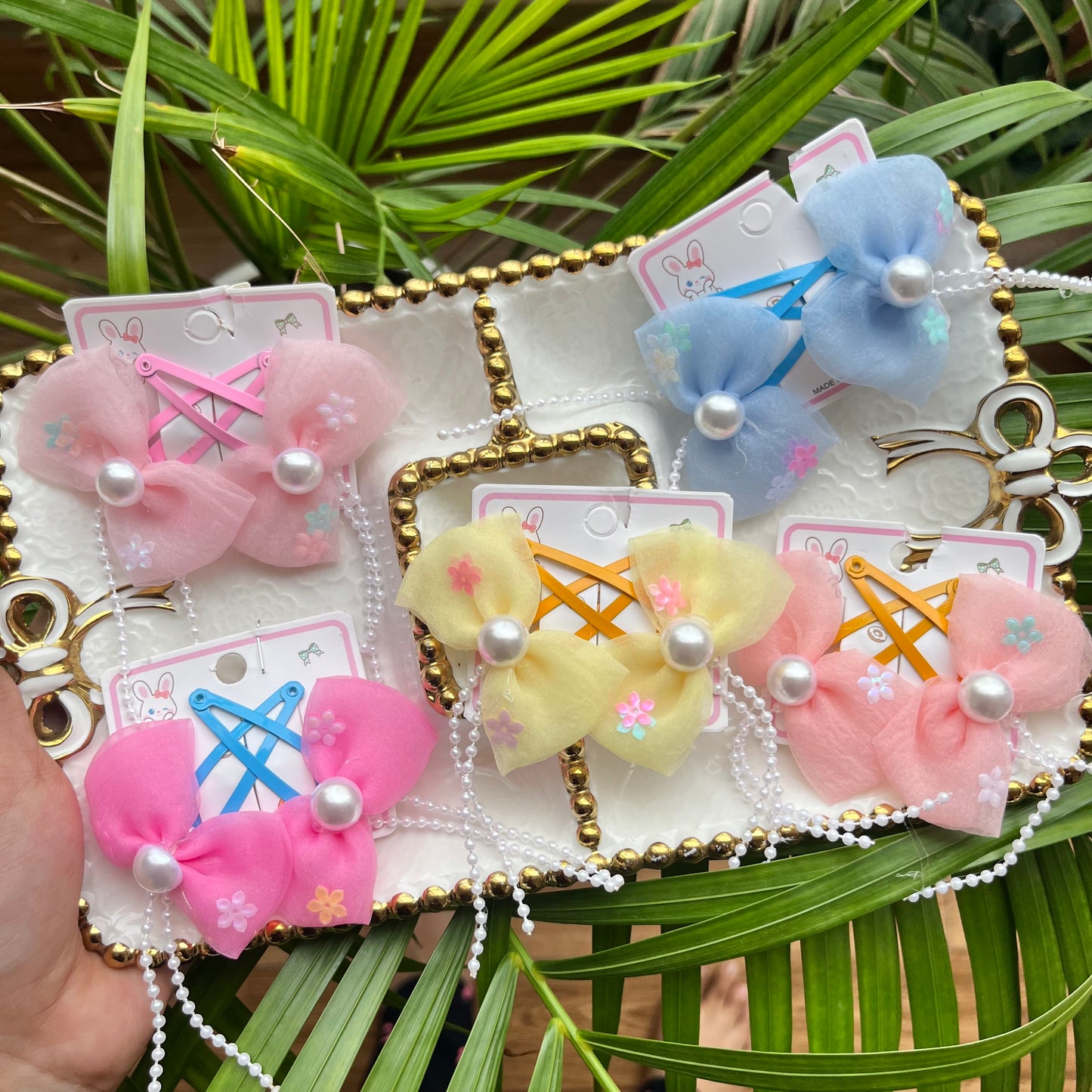 Pearl Bow Hair Pins Pair