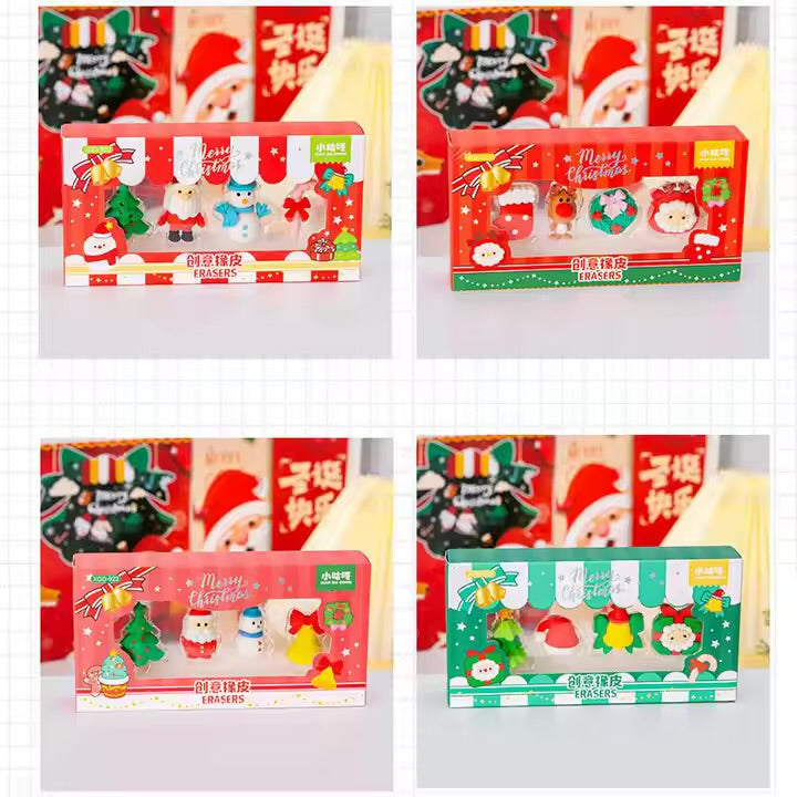 Merry Christmas Theme Erasers Pack - 4 Pcs