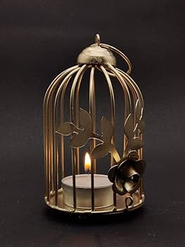 Golden Metal Bird Cage Tea Light Holder | Hanging Decor