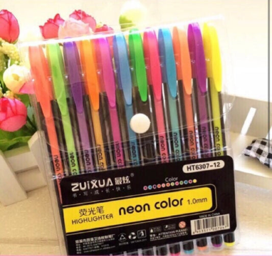 Neon Color Highlighter Pens (Set of 12 Pcs)
