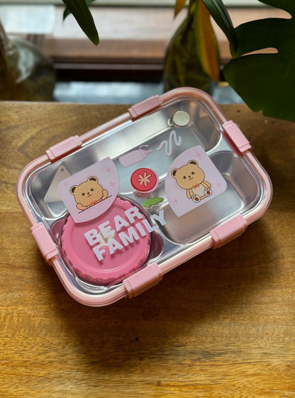 Bear Family 3 Compartment Insulated Stainless Steel Lunch Box