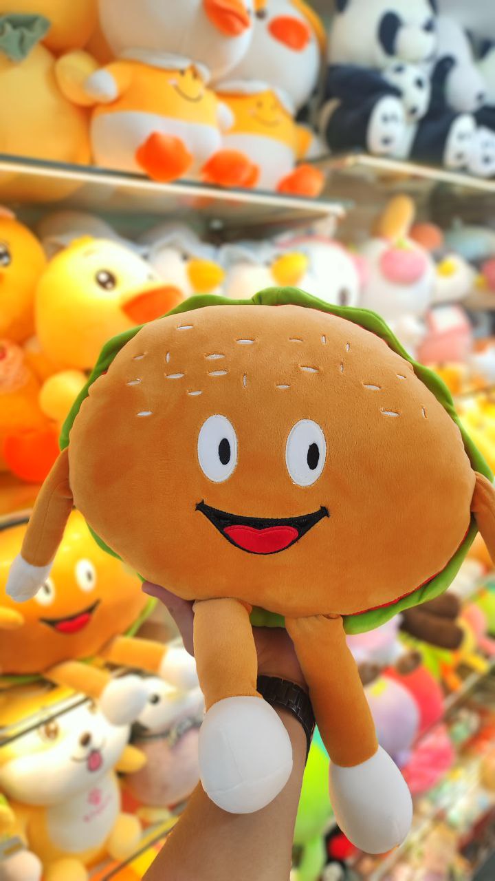 Happy Burger Pillow Soft Toy/Plushie