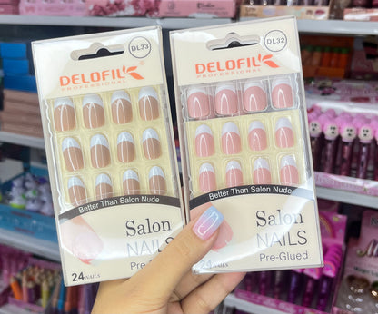 Salon French Nails Set/Pre-Glued Nails (24 Pcs Pack)