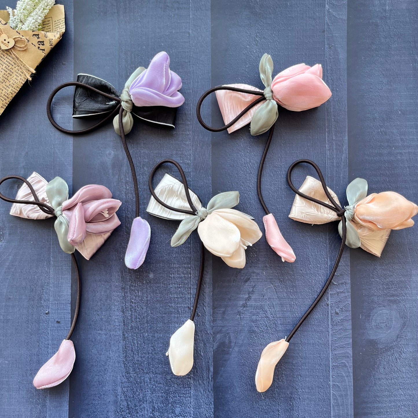 Flowers Bouquet Satin Bow Clips