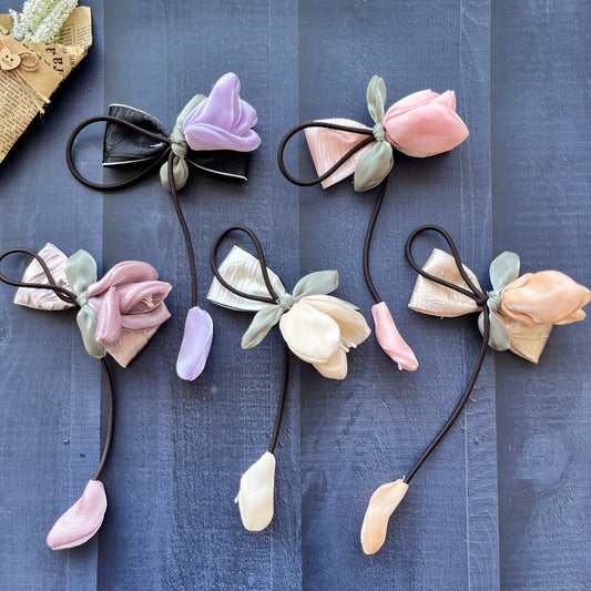 Flowers Bouquet Satin Bow Clips