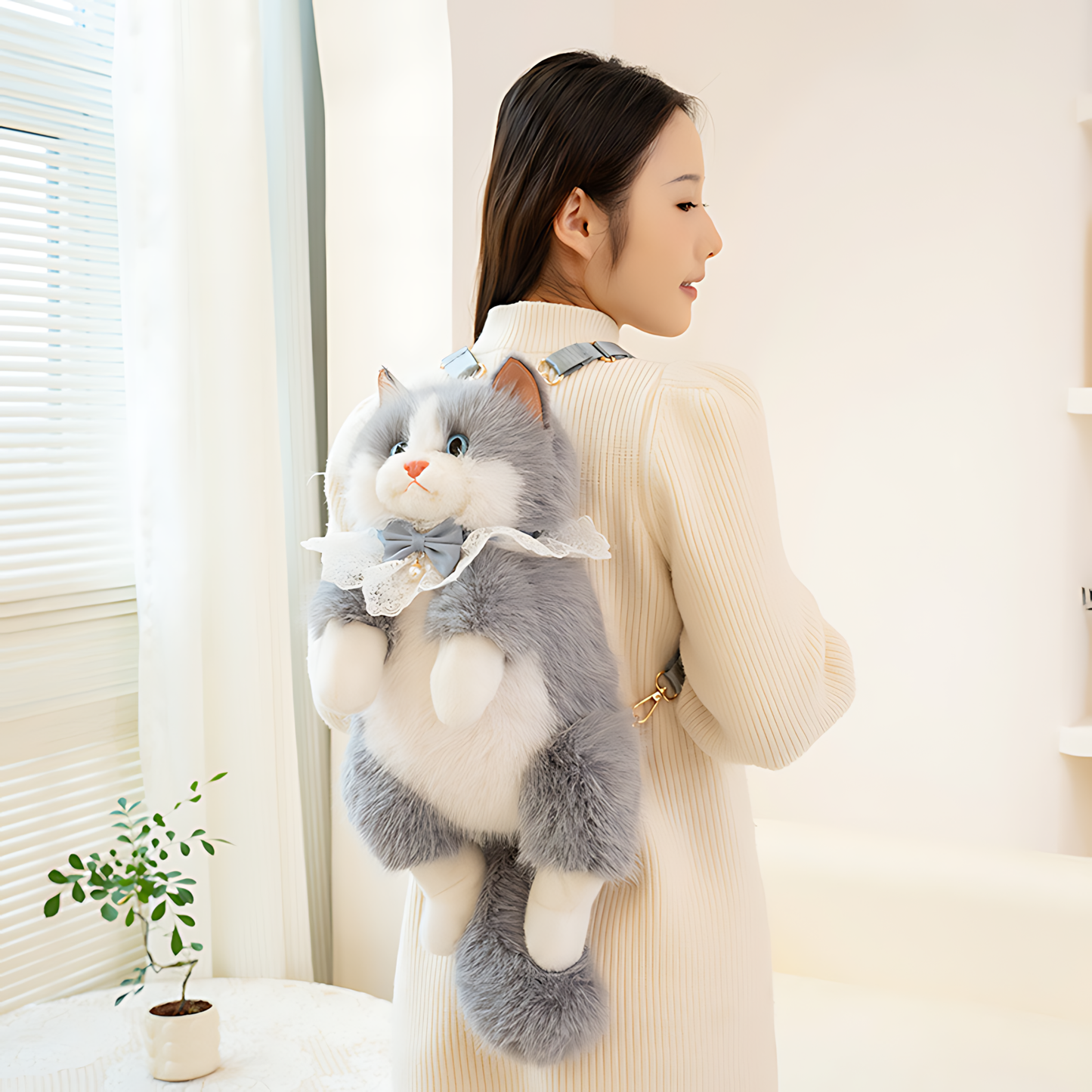 3D Realistic Cat Plushie Premium Bagpack