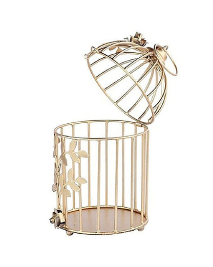 Golden Metal Bird Cage Tea Light Holder | Hanging Decor