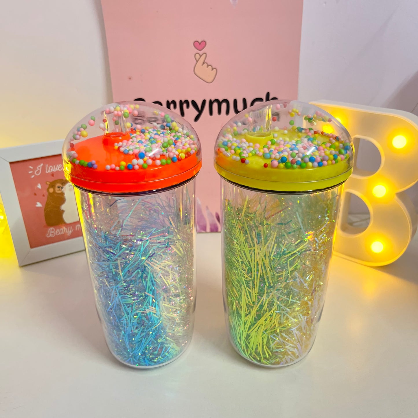 Glitter Bubble Sipper with Straw