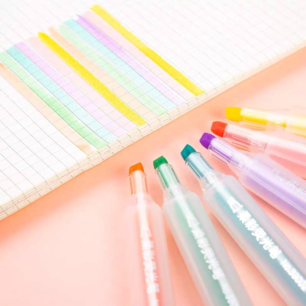 Pastel Color Click Highlighter Pens (Set of 6 Pens)