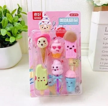 Sweet Ice Cream Theme Erasers Set