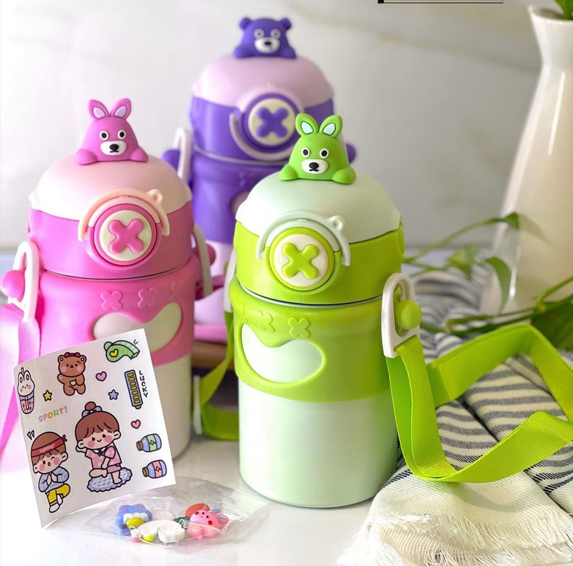 Sweet Insulated Steel Teddy Bottle (with Stickers/Straps)