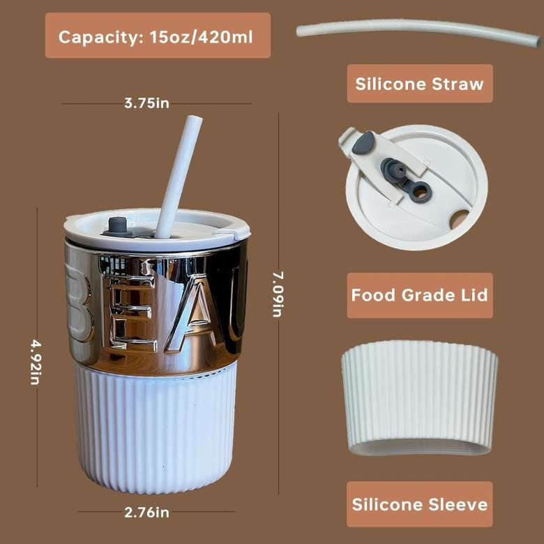 Beautiful Metallic Coffee Mug with Straw