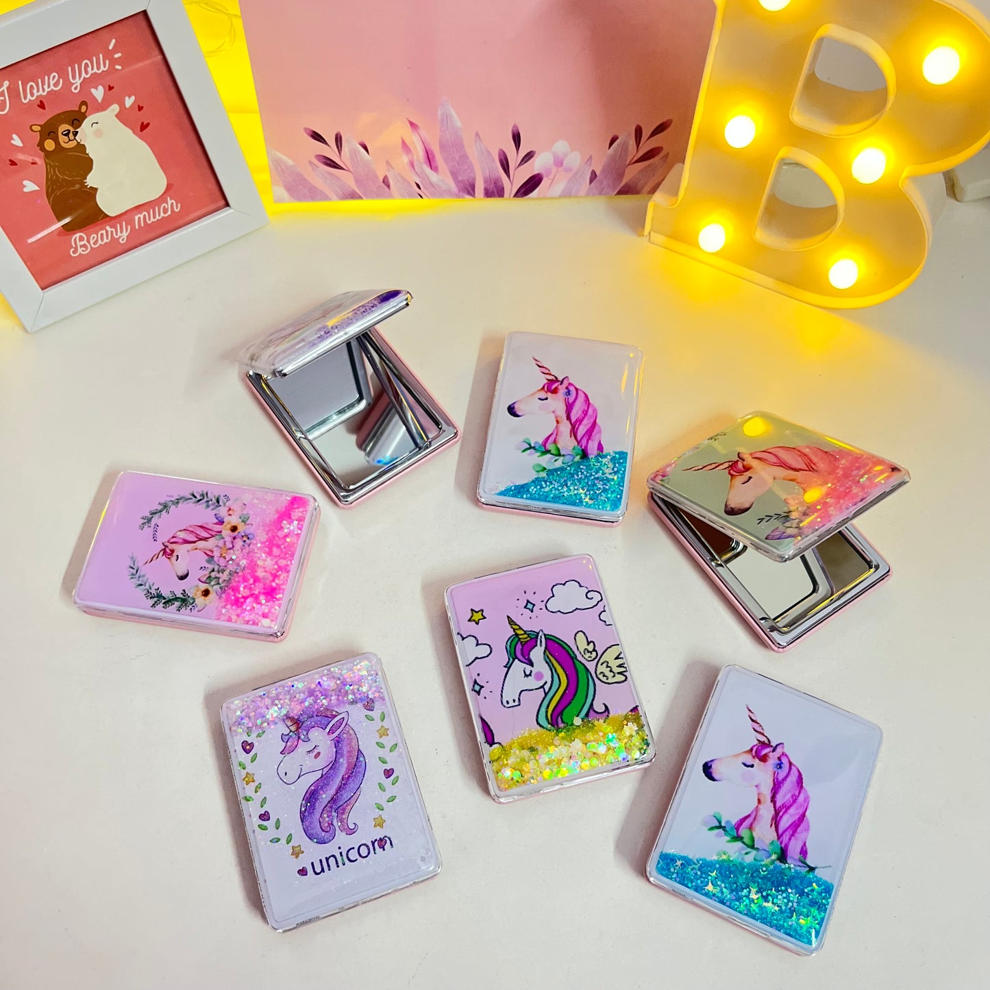 Unicorn Floating Glitter Mirror/Pocket Mirror