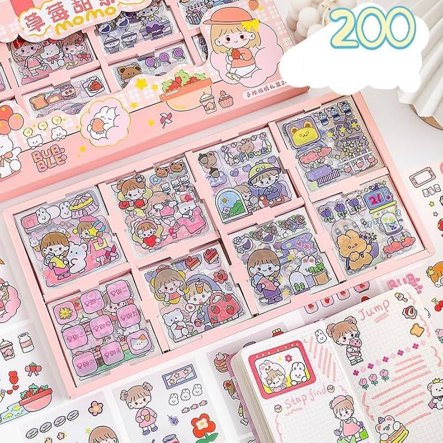 Cute Kawaii Stickers Pack|200 Pcs of Cute Washi Stickers for Journaling/Decorating/DIY