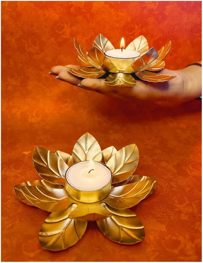 Gold Flower Tea Light Candle Holder - Set Of 2 pcs