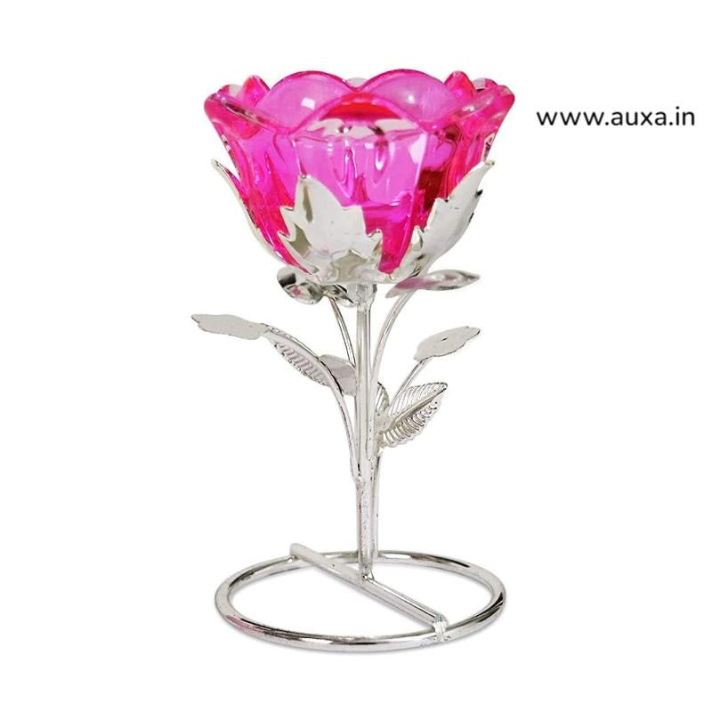 Silver Rose Candle Stand/Tea Light Holder Showpiece with Candle