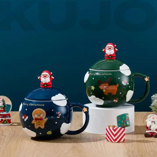 Cute Round Christmas Santa Ceramic Mug