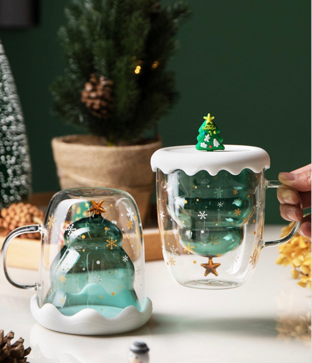 Christmas Tree Clear Double Wall Mug with Lid | Pinteresty Mug