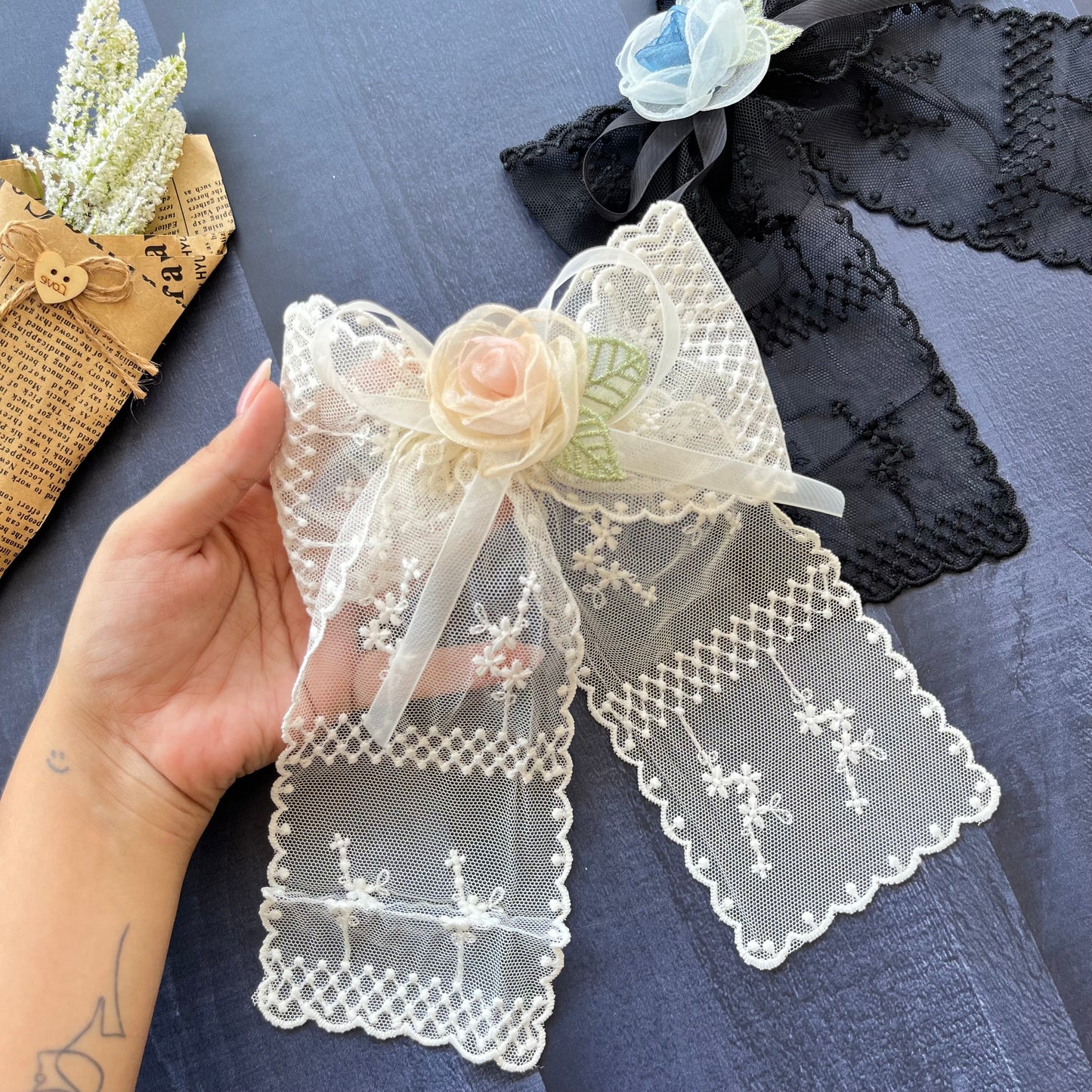 Korean Embroidered Net Bows