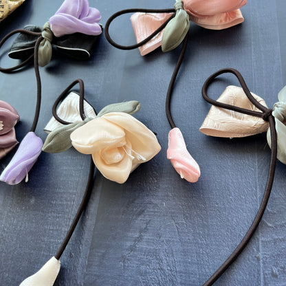 Flowers Bouquet Satin Bow Clips