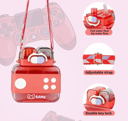 Double Fun Videogame Sipper/Dual Lid Opening Bottle with Straps/kawaii Bottle