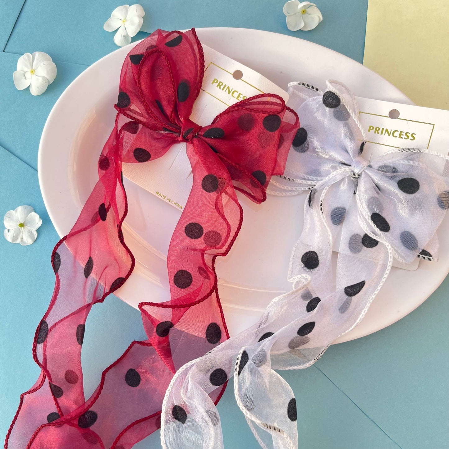 Polka Dot Organza Tail Bow