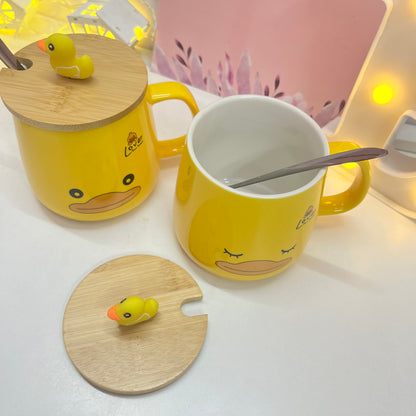 Cute Duck Ceramic Mug With Wooden Lid