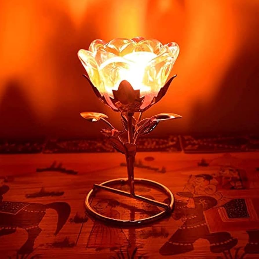 Silver Rose Candle Stand/Tea Light Holder Showpiece with Candle