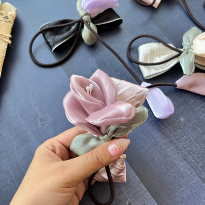 Flowers Bouquet Satin Bow Clips