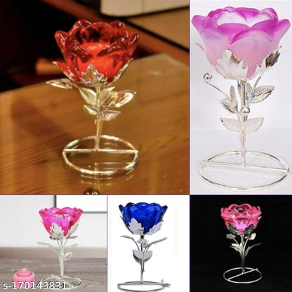 Silver Rose Candle Stand/Tea Light Holder Showpiece with Candle