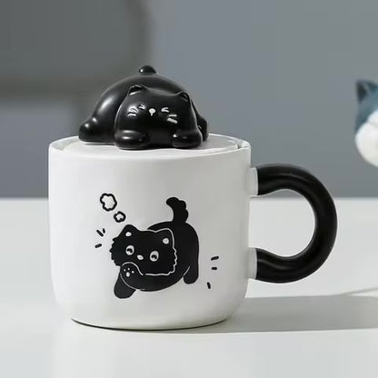 3D Cat Lid Ceramic Mug