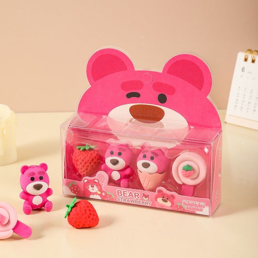 Strawberry Bear Erasers Pack - 4 Pcs