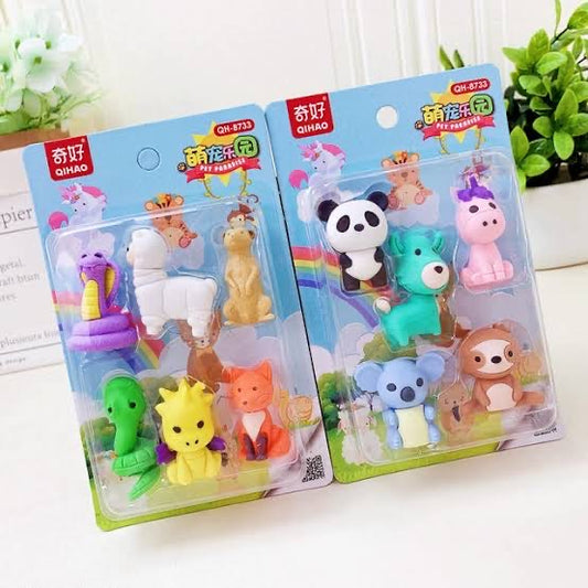 Cute Pet Theme Erasers Set