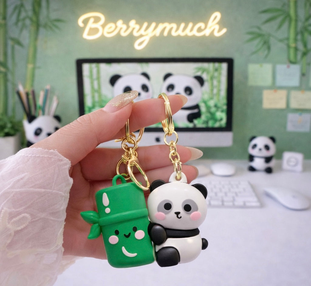 Cute Bamboo Panda Magnetic Keychains Set