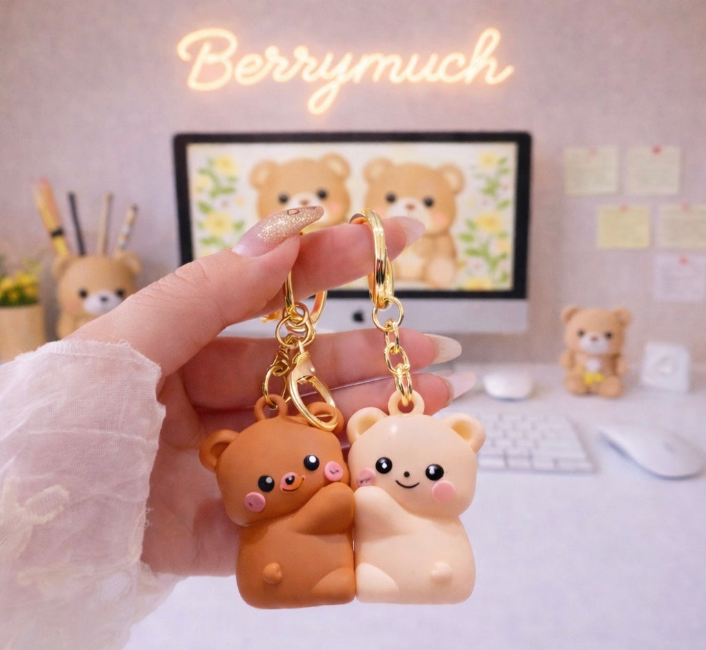 Bear Couple Magnetic Keychains Set